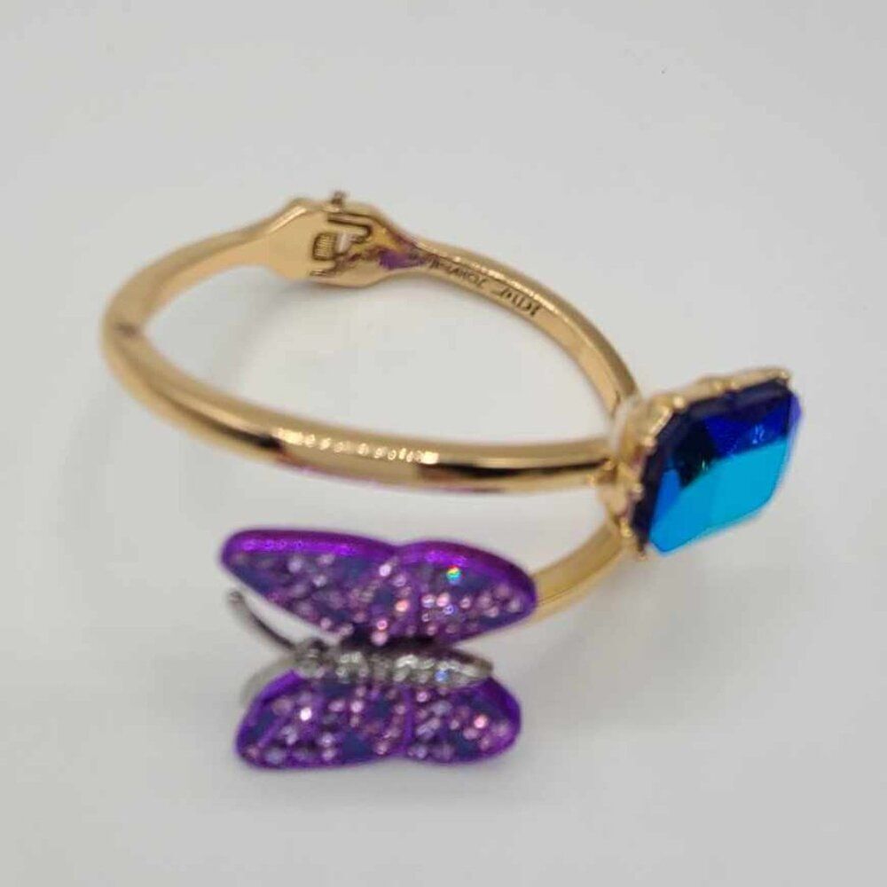 Betsey Johnson Purple Crystal Butterfly with Blue Crystal Bangle Bracelet NWOT!